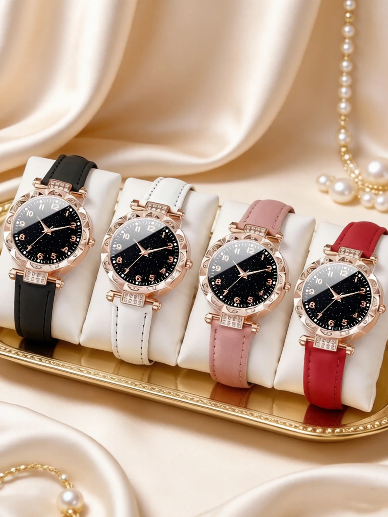 4ps Women's Fashion Casual Quartz Watch with Luminous Hands, Fresh Minimalist Matte Leather Design and Numeric Dial