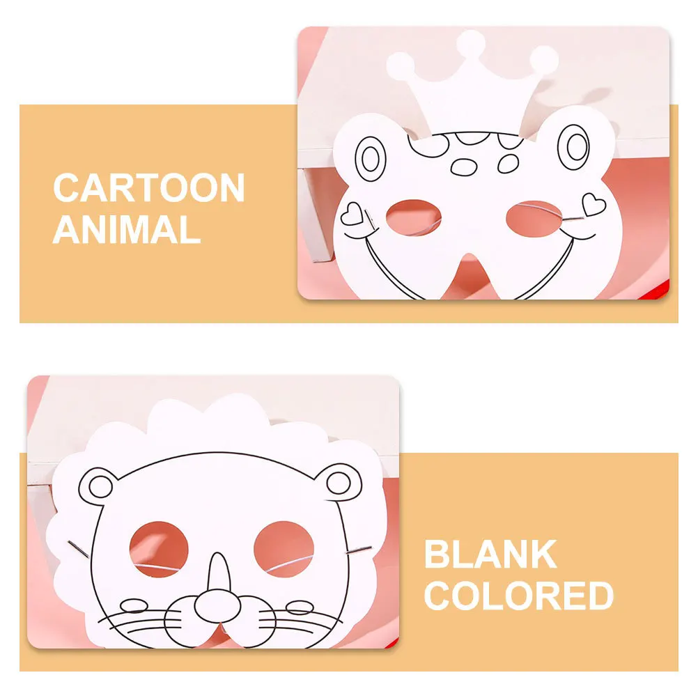 1세트 손으로 그린 동물 얼굴 마스크 DIY 페인팅 공예 어린이 파티 선물 창의적인 동물 마스크 어린이 생일용