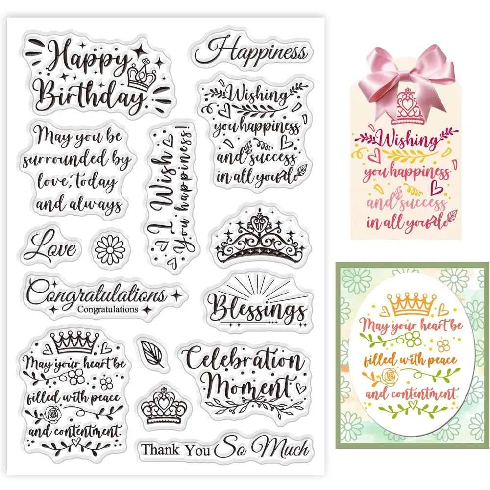 Princess Tiara Blessings Clear Stamps Greetings Blessings Words Silicone Stamp Seals Thank You Happy Birthday Transparent