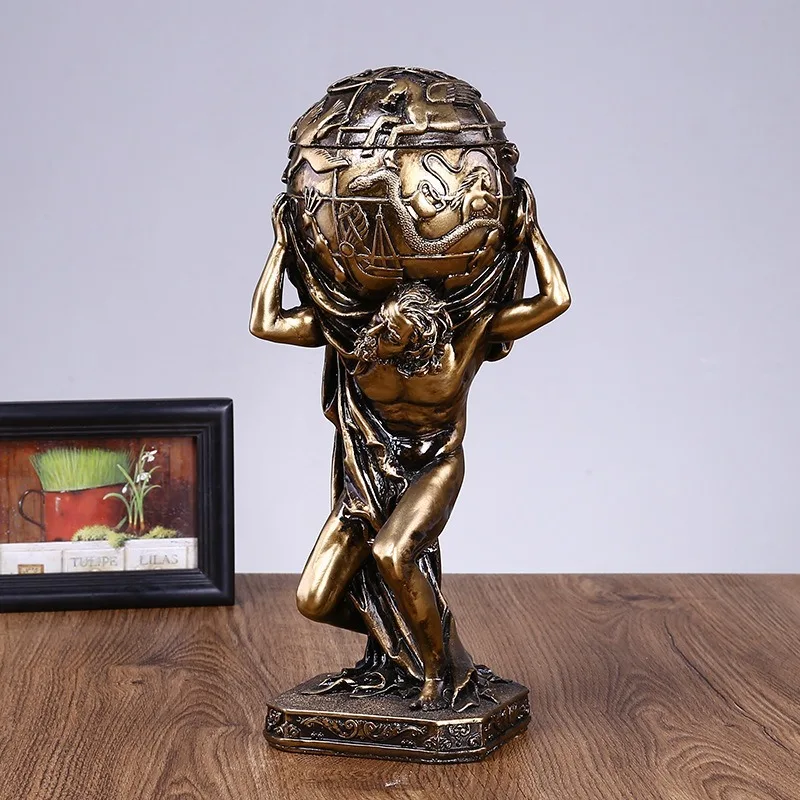 Creative Ancient Greek Statue Titan Atlas Holding The Sky Statue Living Room Decorative Sculpture Figure Resin Mythology Figure