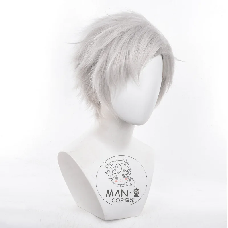 愛とディープスペース 秦哲 コスプレウィッグ シルバーグレー スパイキー ショートヘア 男性 ハロウィンギフト