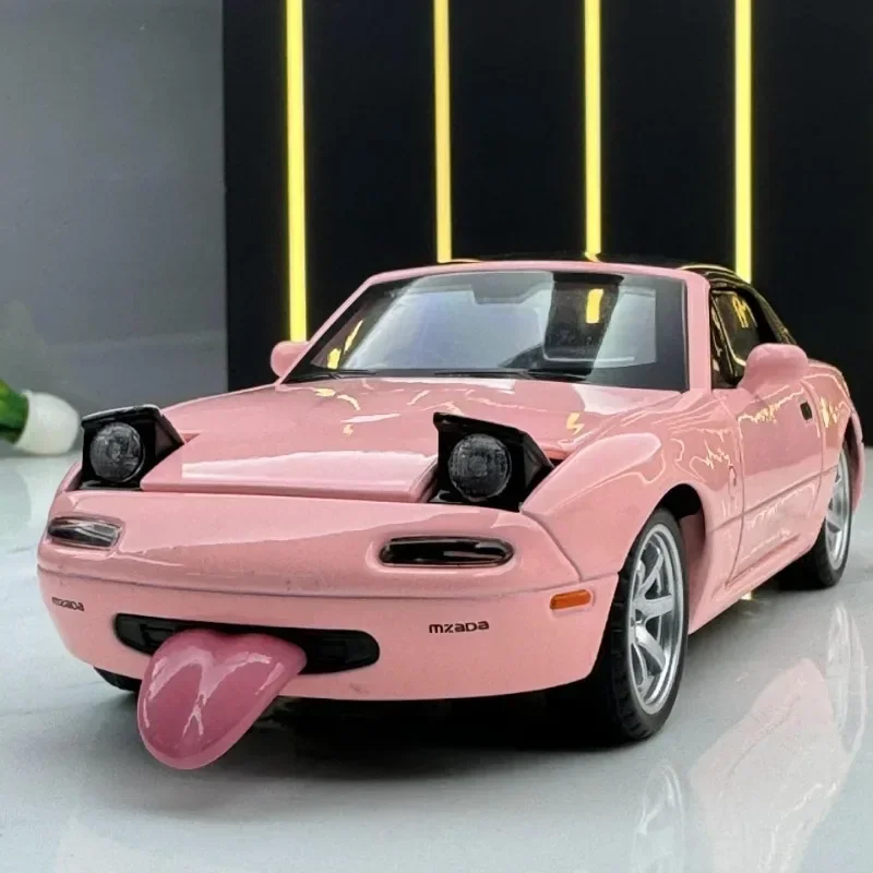 Diecast 1/32 Mazda MX5 Convertible Sports Car Model Alloy Simulation Toy Vehicles Kids Boys Gift Sound Light Voiture Miniature