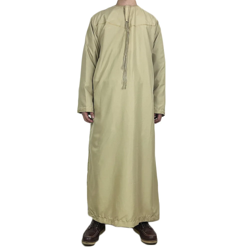 Marocco Uomo musulmano Amici Abito arabo Tinta unita Tasca bianca O Collo Camicia lunga Abaya Uomo Abbigliamento islamico Uomo Dubai Jalabiya