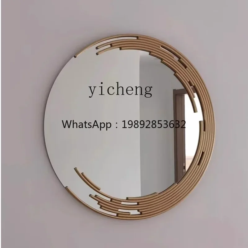 

French retro fireplace decorative mirror light luxury solid wood dressing round bathroom makeup mirror