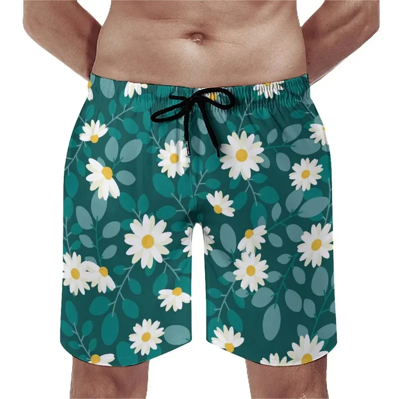 2024/25 Summer Vintage New Daisies Flower 3D Printing Beach Shorts Florals Graphic Board Shorts Men's Casual Fashion Streetwear