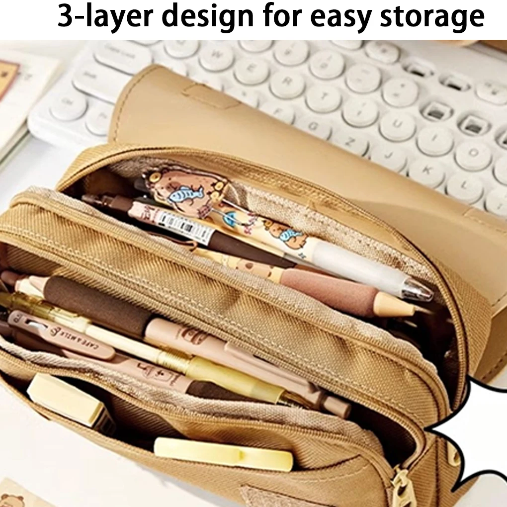 مقلمة Kawaii Capybara ذات سعة كبيرة مع وظيفة تخفيف التوتر وحقيبة أقلام لطيفة مع لعبة قابلة للضغط لقرطاسية الطلاب