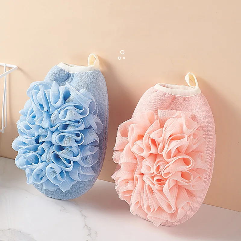 2-in-1 hautfreundlicher Badekugel-Badehandschuh mit Blumenmuster, doppelseitiges Spa-Peeling, abgestorbene Haut entfernen, parfümfrei, Badezimmerzubehör