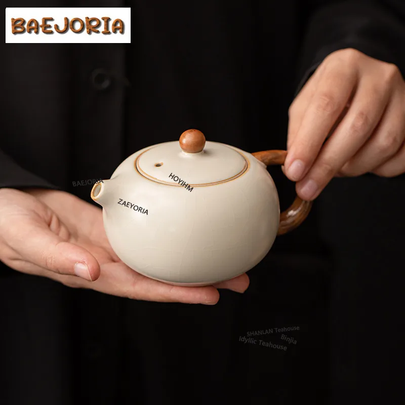 BAEJORIA 220ML Cream Ru Kiln Porcelain Xishi Teapot Traditional Tea Infuser Pot Tea Making Kettle with Filter Tea Ceremony Gifts