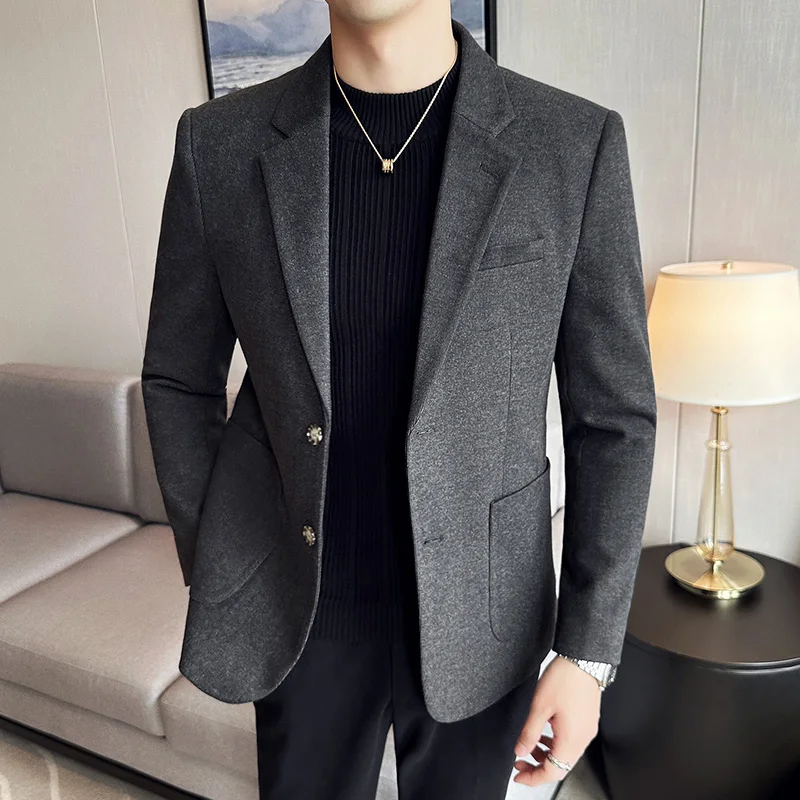 Luxury Woolen Slim Fit Suit Jacket 2024 Autumn New Fashion Casual Business Slim Fit Social Wedding Dress Men\'s Suit Jacket