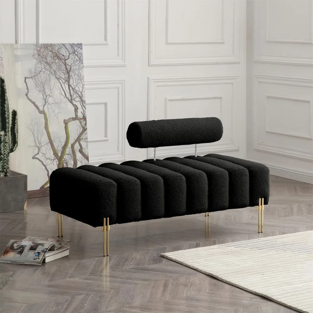 مقعد أريكة منجد بمقعدين مع مسند ظهر قابل للتعديل وأرجل ذهبية لنهاية أثاث غرفة النوم #3