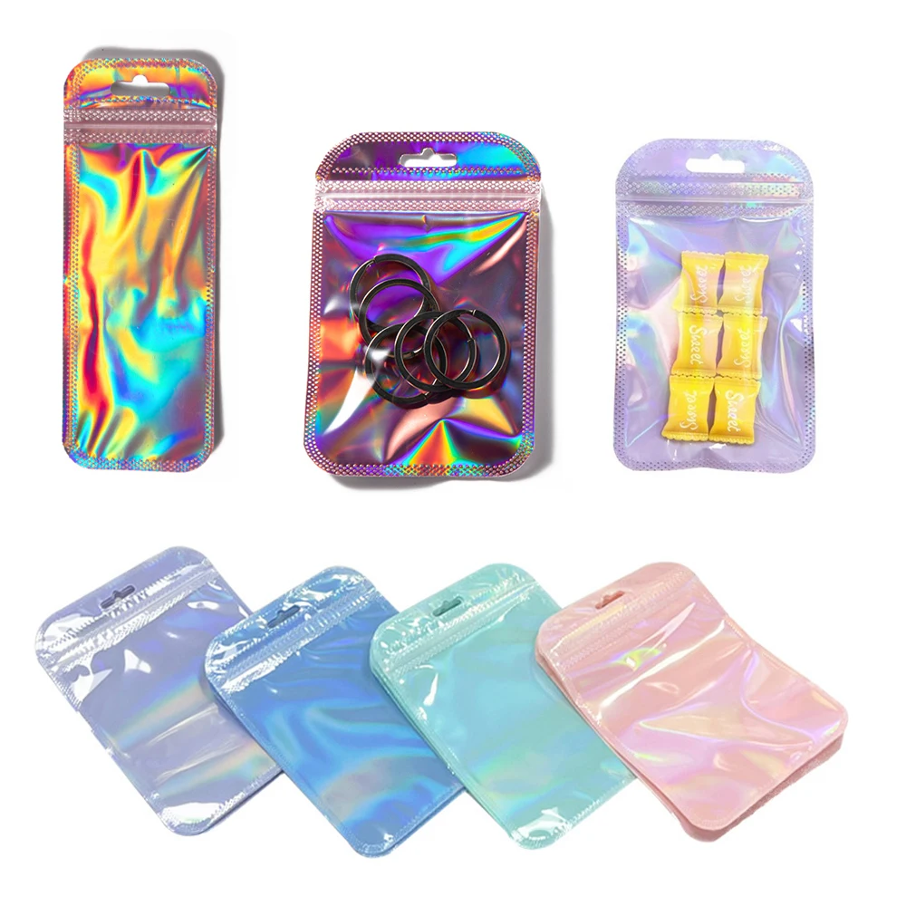 

50 шт. лазерные переливающиеся Самоуплотняющиеся пакеты с замком-молнией, упаковочные пакеты для самостоятельного хранения подарков, ювелирных изделий, дисплеев, товары ручной работы