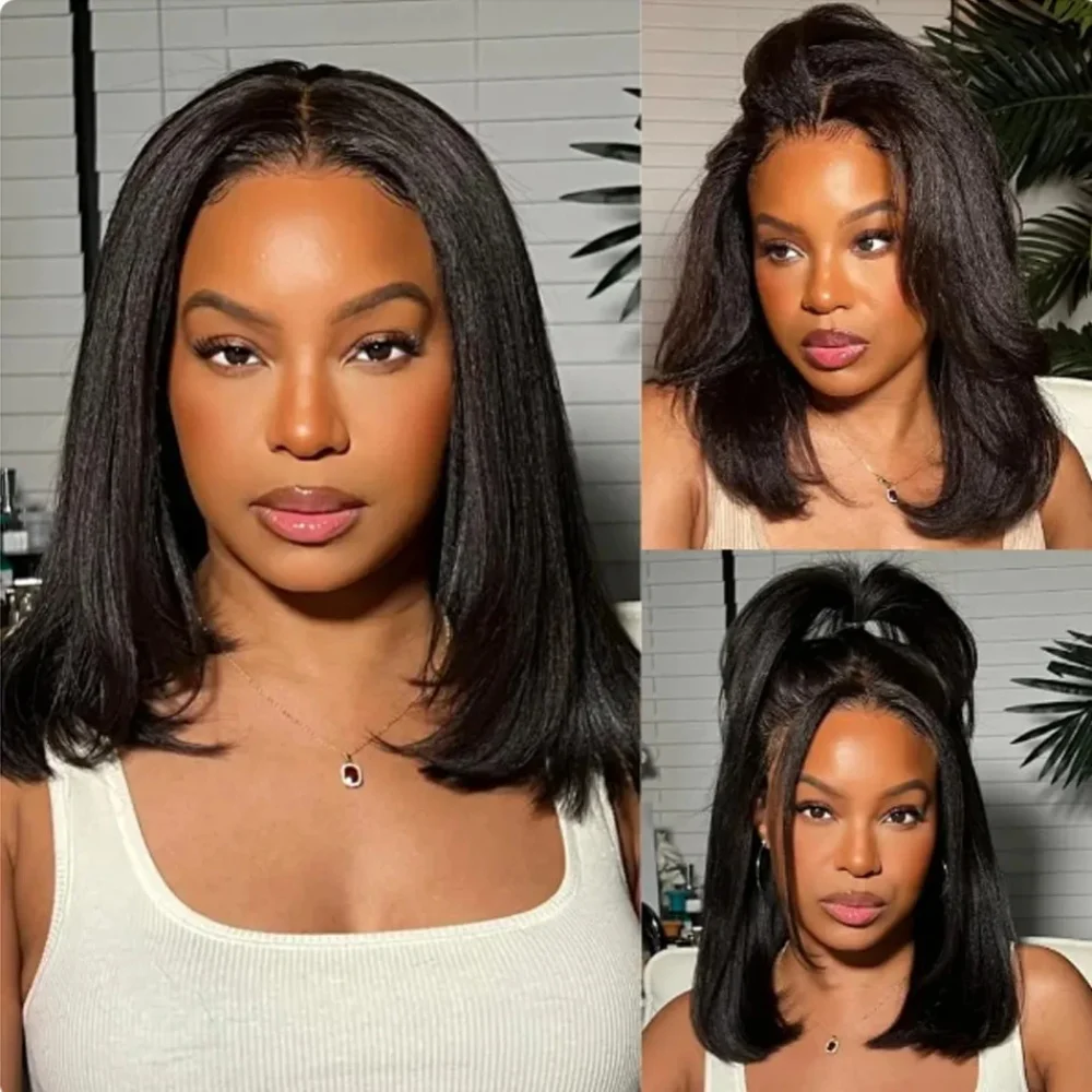 

Glueless Ready to Go 6x4 Lace Closure Bob Wig Glueless Yaki Human Hair Kinky Straight Hair Short Bob 13x4 Lace Frontal Pre Cut