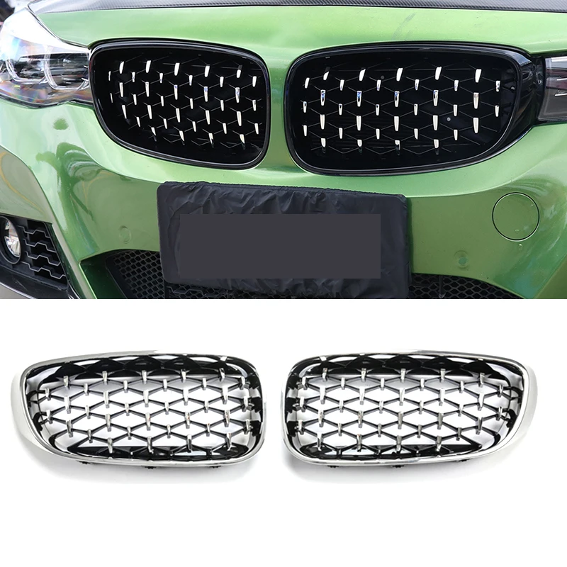 

A Pair Front Kidney Grille For BMW 3 Series GT F34 2012-2019 Chrome Diamond Sedan Grille Meteor Style Front Bumper Grille New