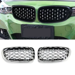 A Pair Front Kidney Grille For BMW 3 Series GT F34 2012-2019 Chrome Diamond Sedan Grille Meteor Style Front Bumper Grille New