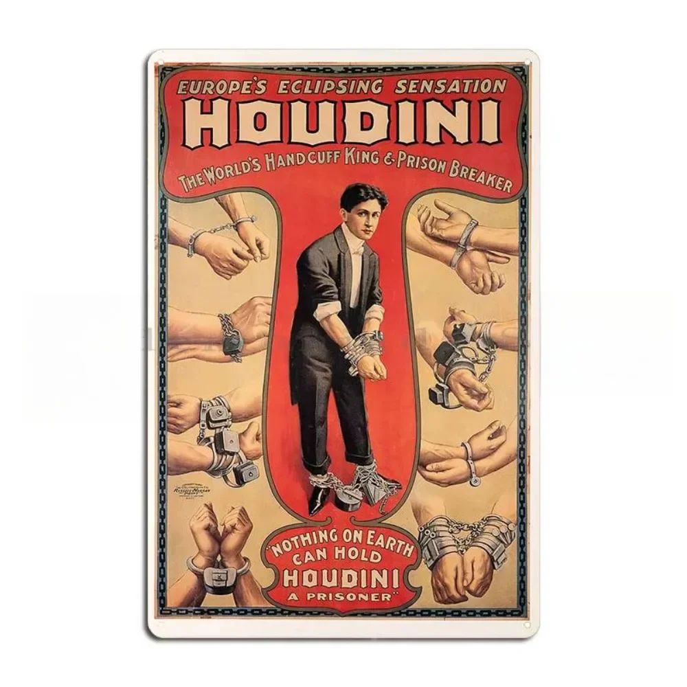 Houdini Retro Poster Metal Signs Club Custom Pub Wall Decor Mural Tin Sign Poster 16x12inch 40x30cm 12x8inch 20x30cm