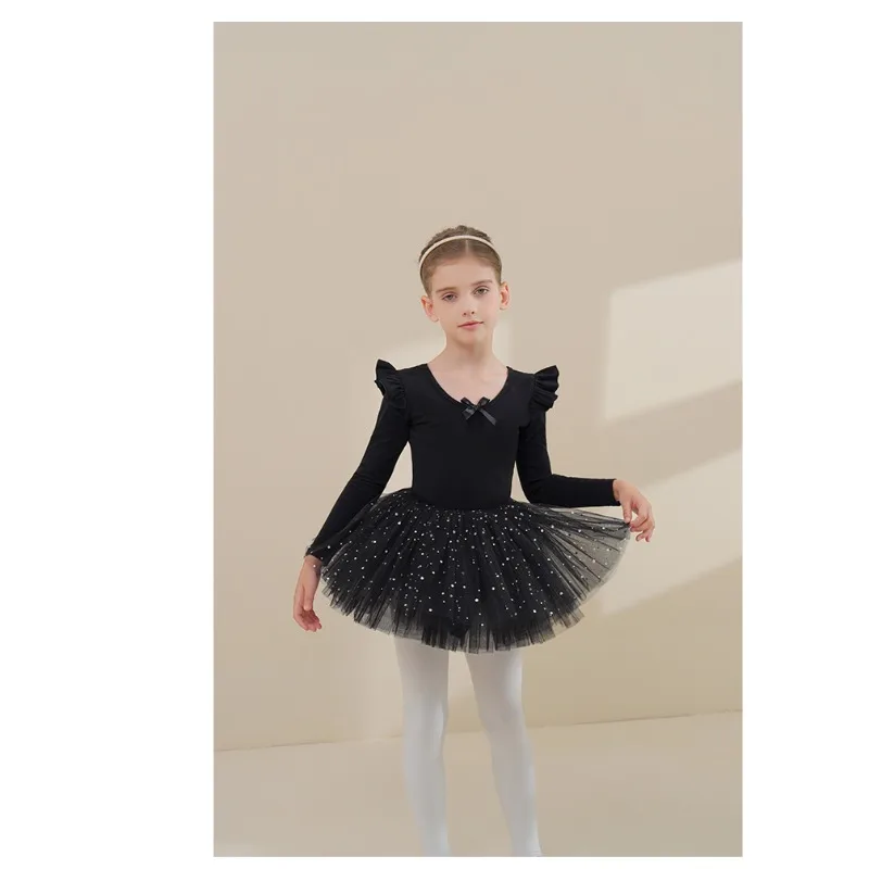 ملابس الأطفال فتاة ملابس الرقص القطن الأسود الفتيات ممارسة الملابس الخريف والشتاء طويلة الأكمام فستان الباليه للأطفال