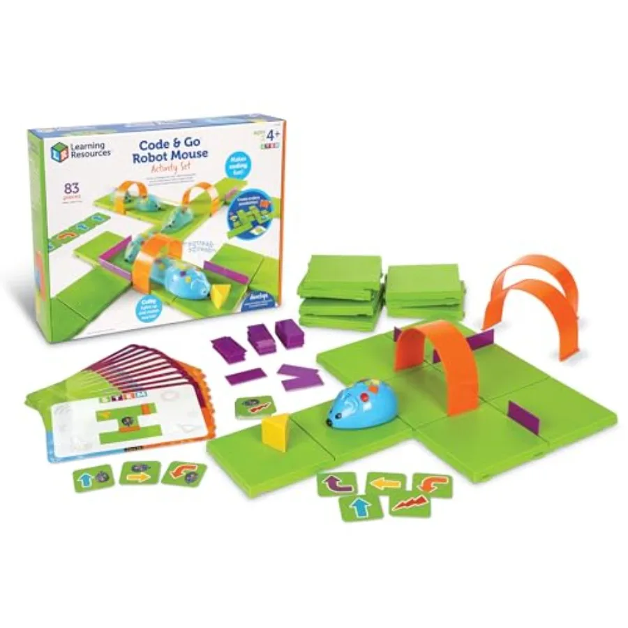 Code Go Robot Mouse Activity Set: STEM robotics kit for kids ages 4+, screen-free coding toy with plastic mouse in blue, durabl