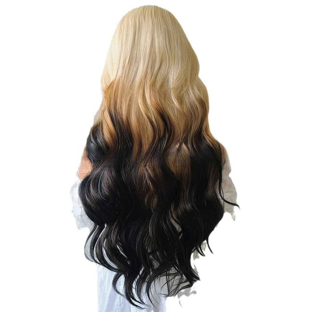 

Парик шнурка спереди с градуированной сменой цвета, головной убор из химического волокна для европейских и американских женщин с длинными вьющимися волосами из химического волокна