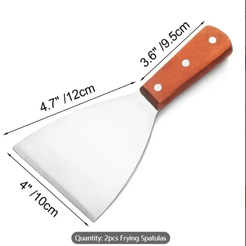 

Stainless Steel BBQ Utensils Set of 2 - Wooden Handle Spatulas for Grilling, Pizza, Steak, Pancakes, Burgers - Durable Indoor &