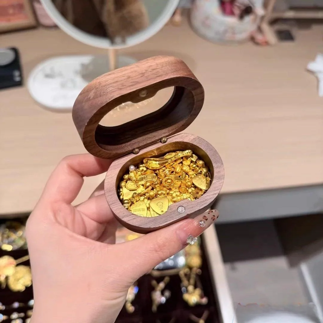 

Винтажная деревянная шкатулка для украшений Feilanggu с золотыми бусинами, витрина с пылезащитной крышкой и окном для домашней организации