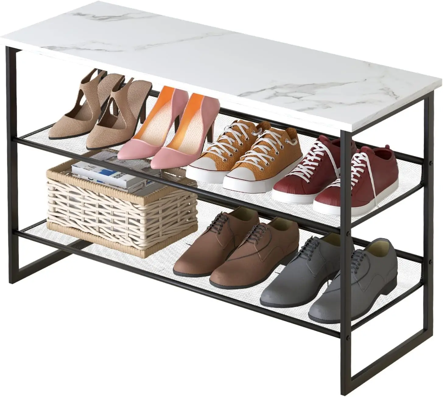 

4 You 3 Tiers Shoe Rack Freestanding Organizer Multi-Purpose Adjustable Flat and Slant Storage Rack Shoe Shelf