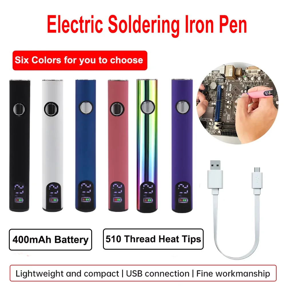 

510 Thread Battery Pen USB Charging 400mAh Battery Portable Electric Soldering Iron Adjustment Heating Devices Welding Tool