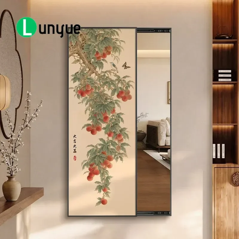 New Chinese Style Lychee Pattern Full Body Mirror Decorative Painting Hidden Push Pull Dressing Mirror for Corridor Aisle
