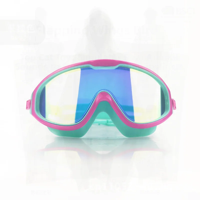 

Детские очки для плавания Xinghan HD, водонепроницаемые противотуманные линзы с большой оправой для ПК и силиконовым ремешком для детей желто-голубой розой