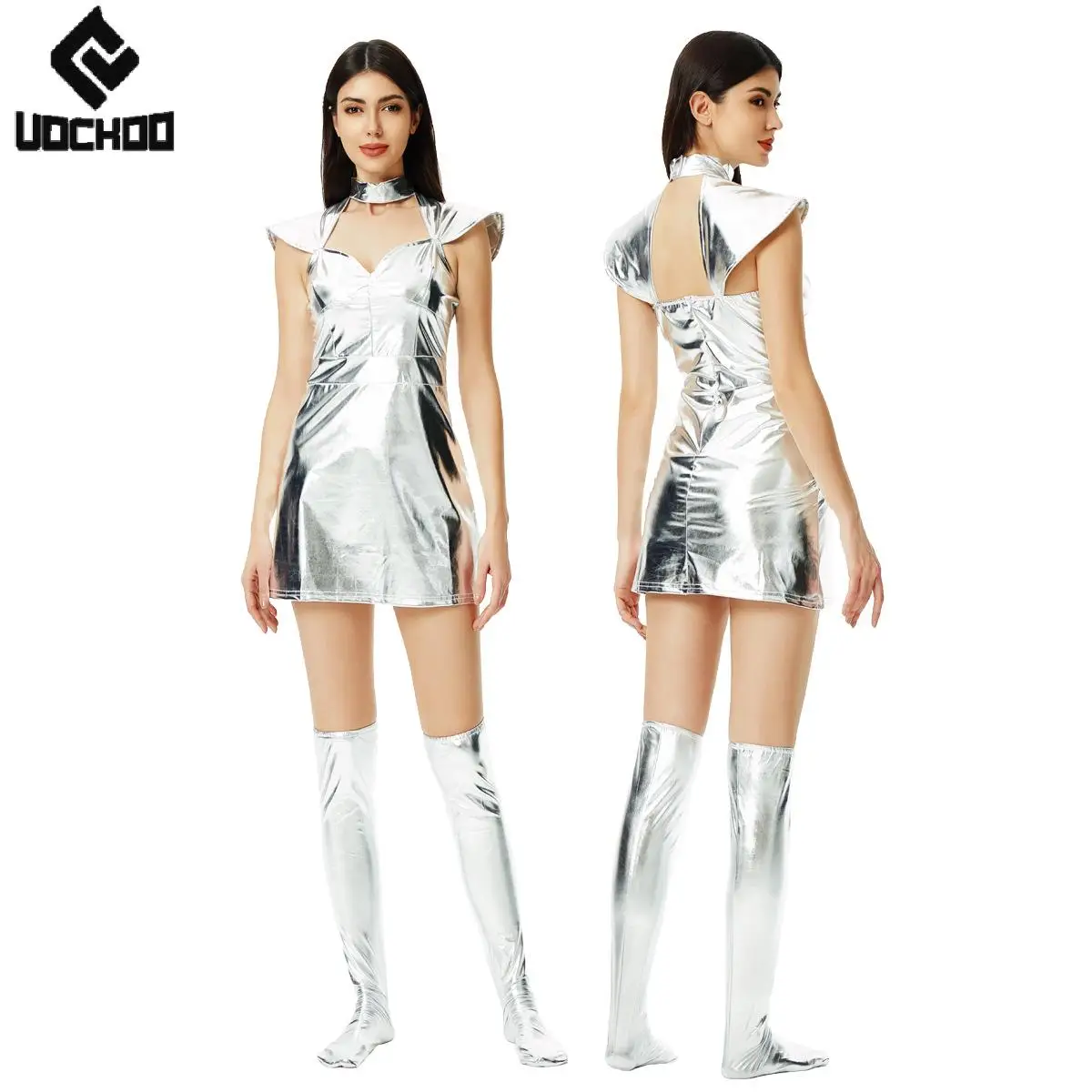 

Sliver Alien Dress Carnival Astronaut Space Suit Robot Cosplay Costume Women Stage Performance Warrior Suit Movie Role Outfit