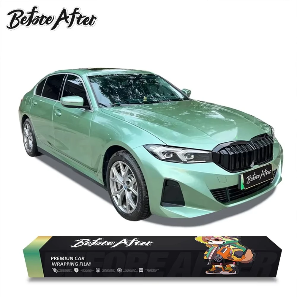 

Glossy Metallic Green Car Sticker With Bubble Free Car Decoration Metallic PET Verde Francesca Car Wrap Vinyl