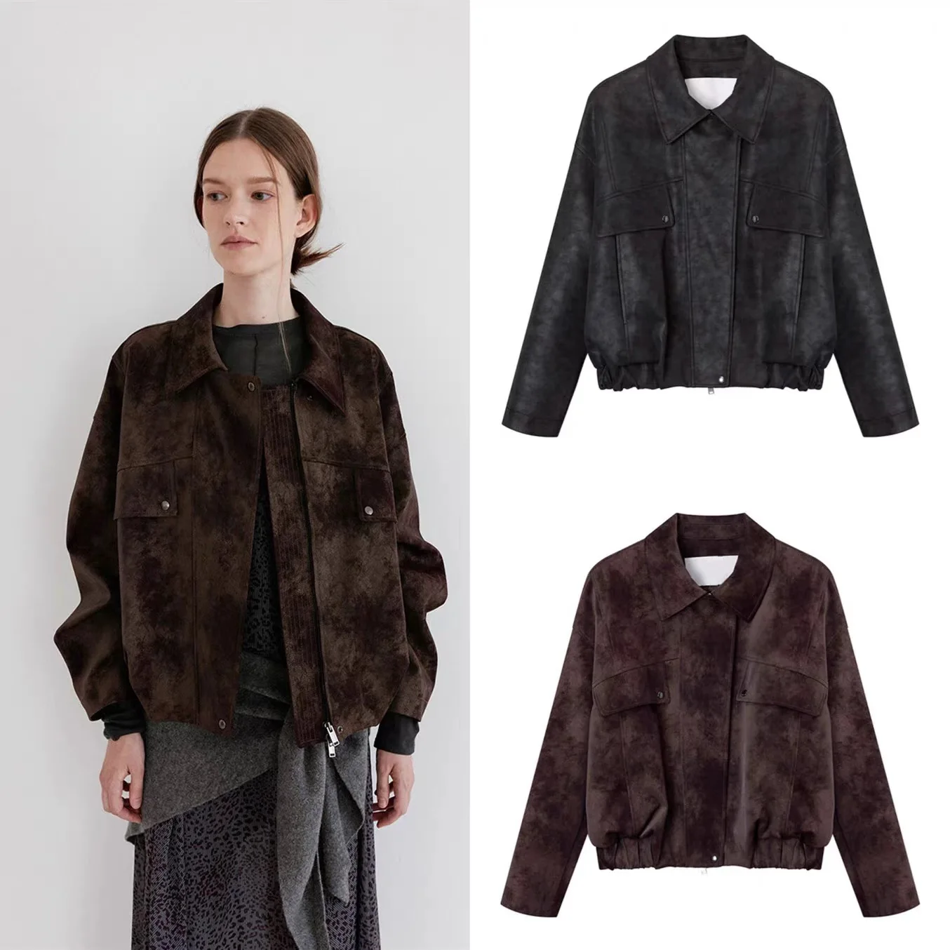   Cappotto Jaet in pelle PU opaca con formaggio al limone Capispalla coreano con texture vintage per donna, vestibilità ampia