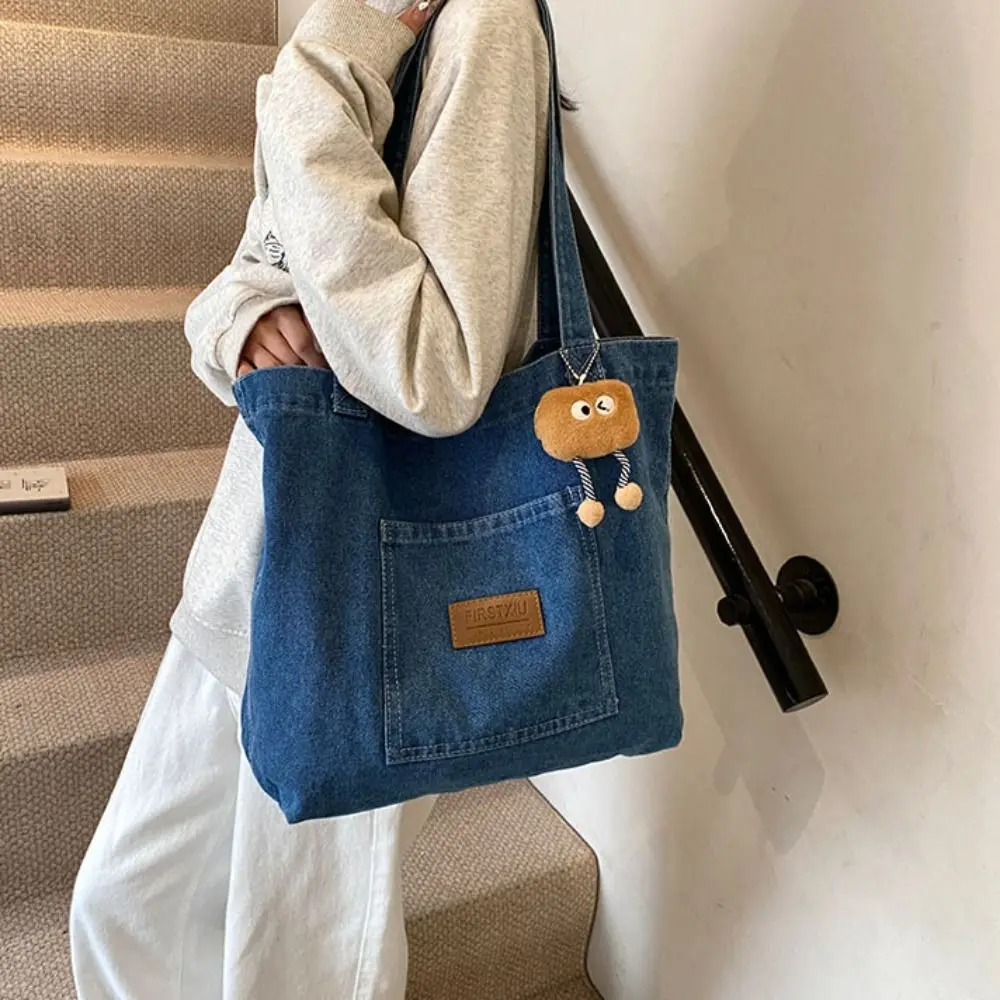 

School Bag Retro Denim Shoulder Bag Korean Style Large Capacity Cowboy Underarm bag Handbag Leisure Tote Bag Outdoor