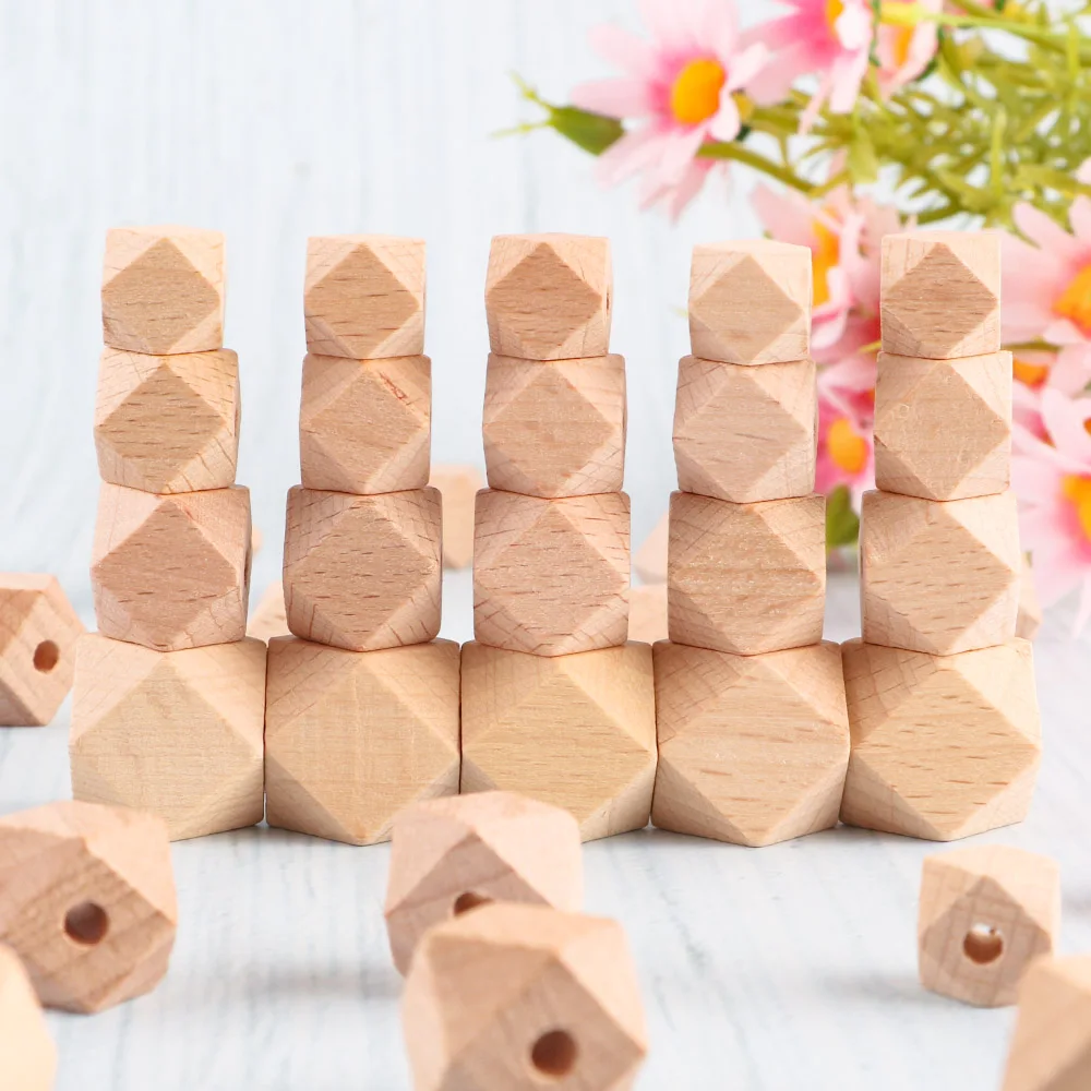 20pcs Beech Polyhedral Wooden Beads For Making Jewelry DIY Bracelet Earrings Necklace Decorative Handmade Accessories