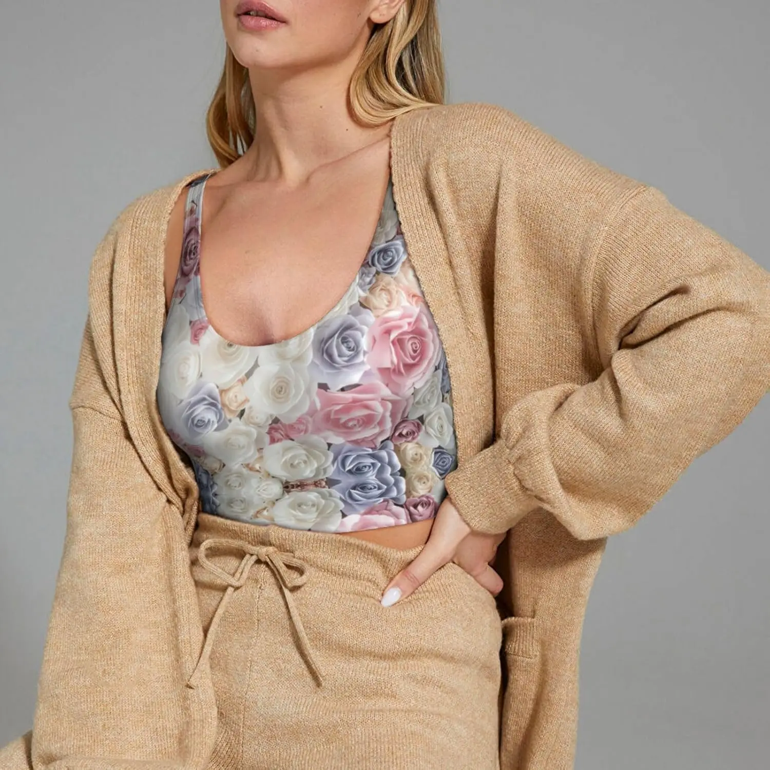 Rompi Olahraga Wanita Fashion Musim Dingin Gambar Cetak Bunga Mawar Rompi Latihan Yoga untuk Wanita Musim Panas Ringan