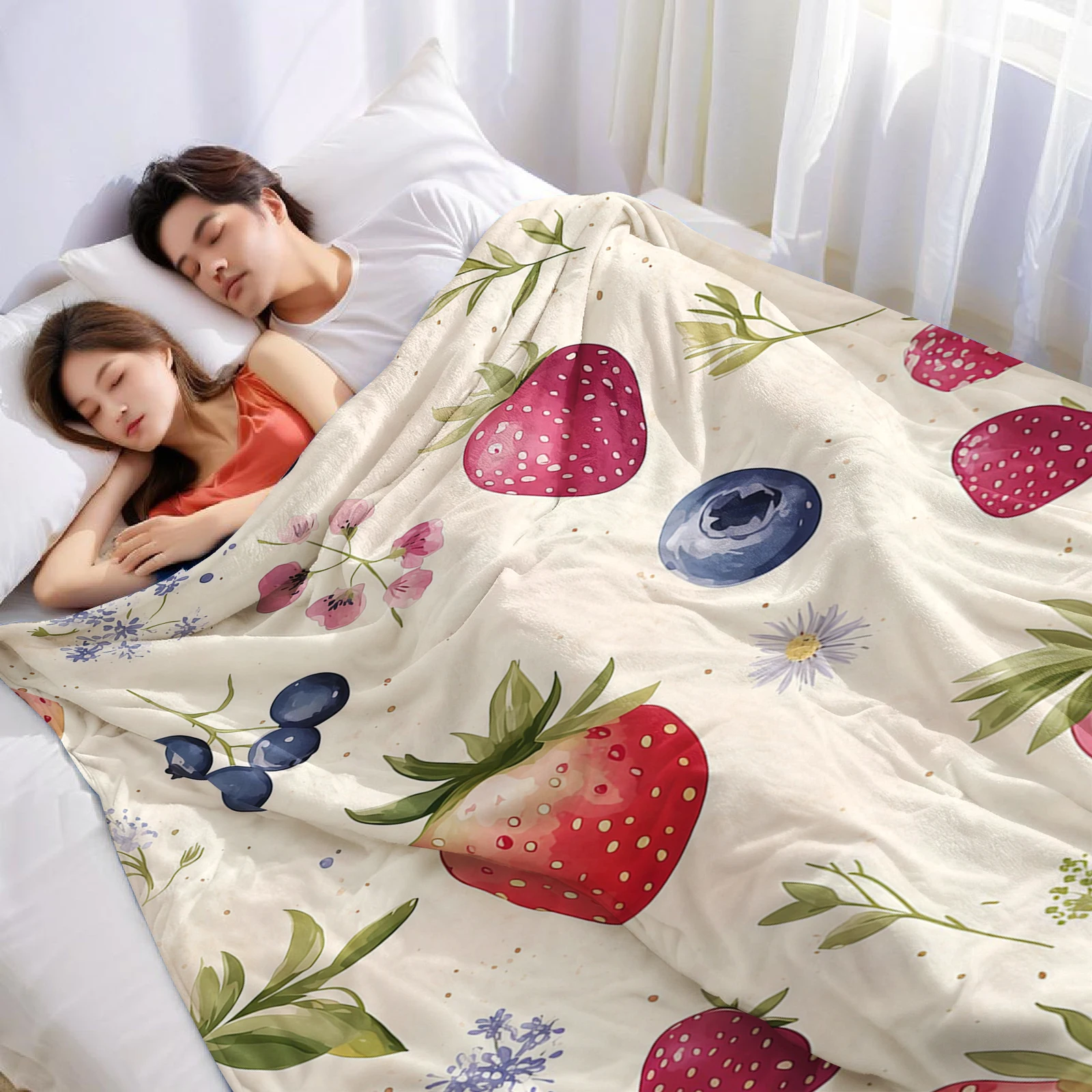 Watercolor Berry Christmas Fleece Throw Blanket Soft Warm Cozy Xmas Home Decor for Bed Sofa Couch Holiday Present