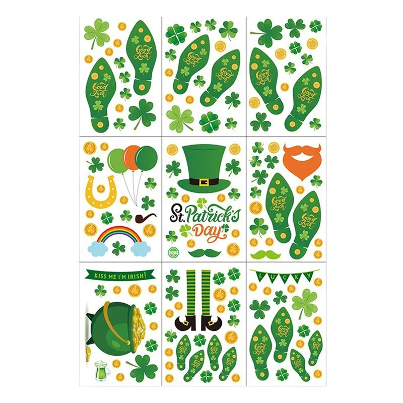 

9PCS Irish Day Window Clings, Clover Pattern No Residue Holiday Decals Party Supplies