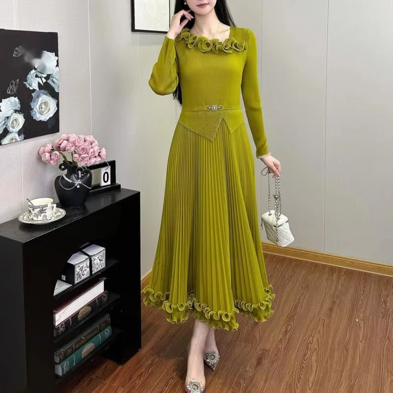 فستان نسائي من ANLAN ذو ياقة قطرية وخصر عالي وأكمام طويلة فساتين على شكل حرف A لخريف 2025 وصل حديثًا 3AN8271 #3