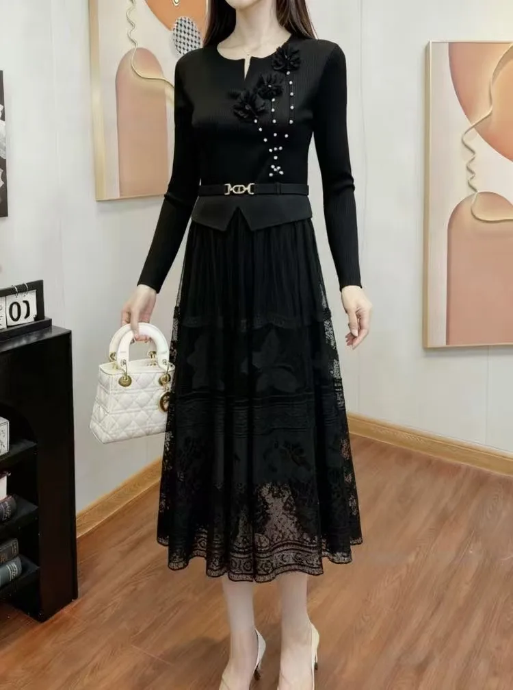 مياكي فستان مطوي مزاجه الاجتماعي سليم الدانتيل مطوي تنورة الملابس النسائية الأفريقية فستان جديد #5