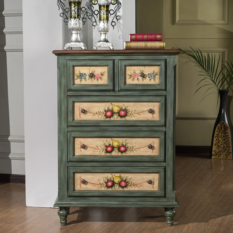 European and American chest of drawers retro bedroom storage cabinet Mediterranean painted furniture household drawer