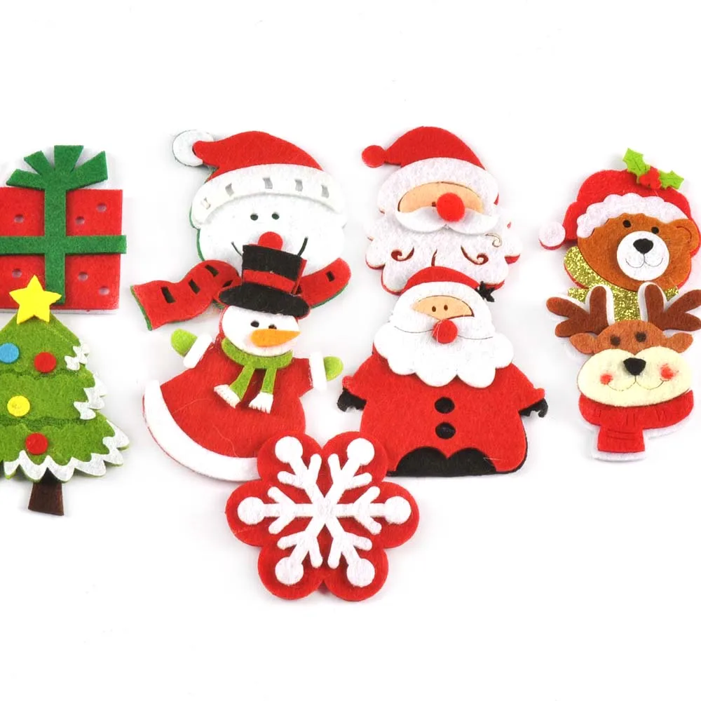 10Pcs Santa Claus Tree Snowmen Patches DIY Stick-On Handmade Crafts Sewing Accessory Appliques Xmas Gift Christmas Decoration