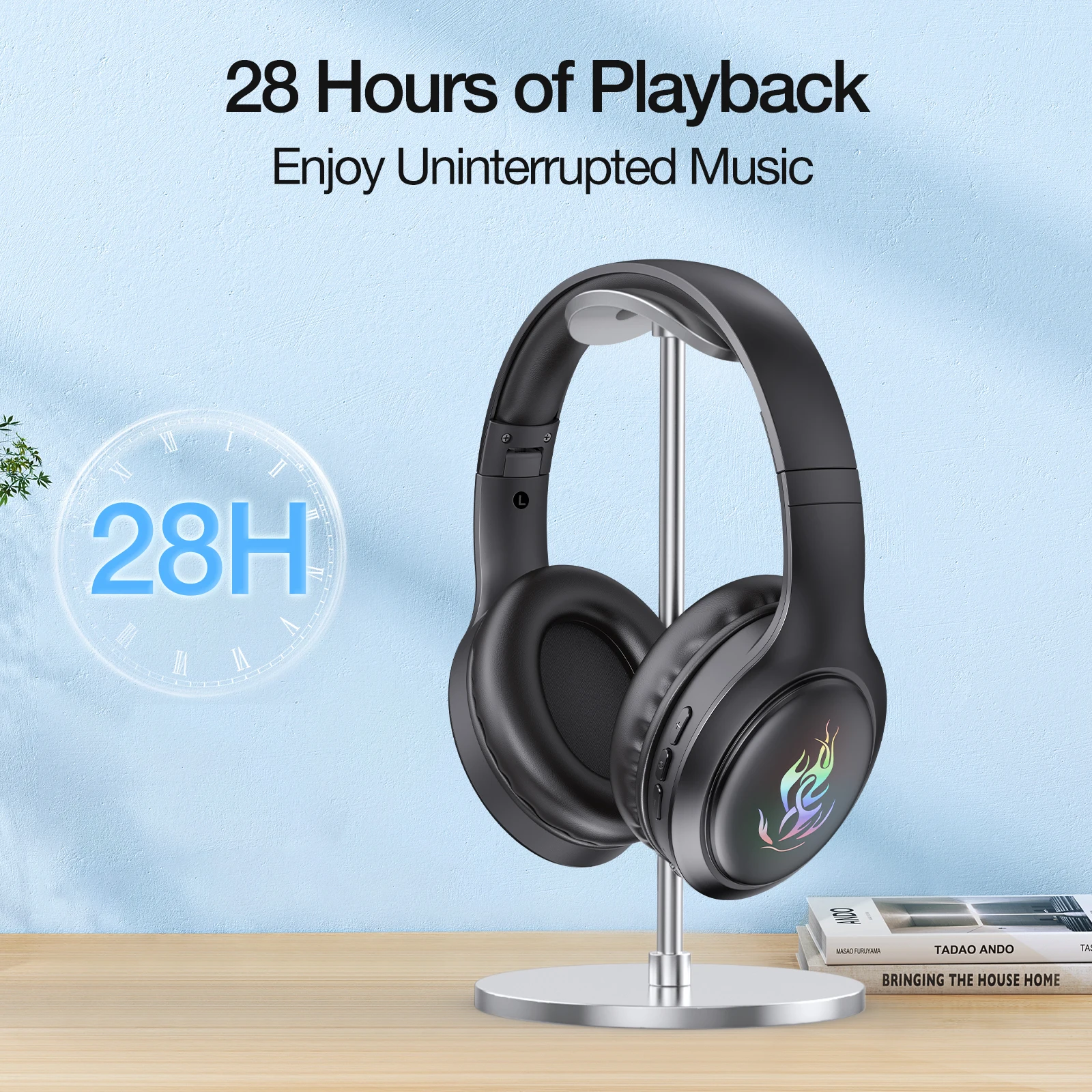 1HORA لهب سماعة رأس بخاصية البلوتوث AUT202 فوق الأذن HiFi سماعة ستيريو تصميم قابل للطي HD دعوة صحيح سماعة الألعاب الرياضية اللاسلكية