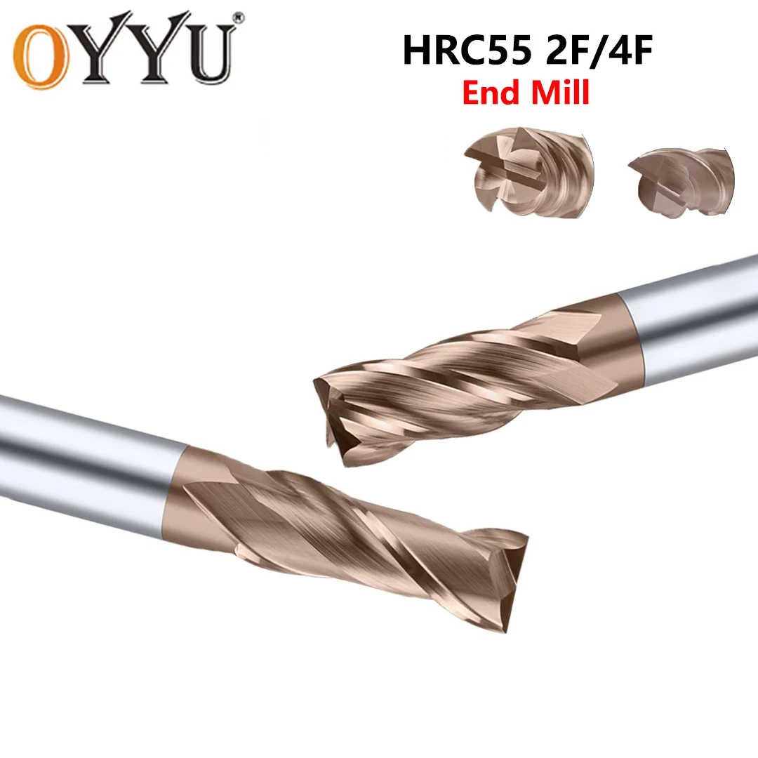

OYYU HRC55 2 4 Flutes 2F 4F Carbide End Mills CNC Milling Cutter Endmill 1mm-30mm 50L-120L Machine Lathe Tools Router Bits
