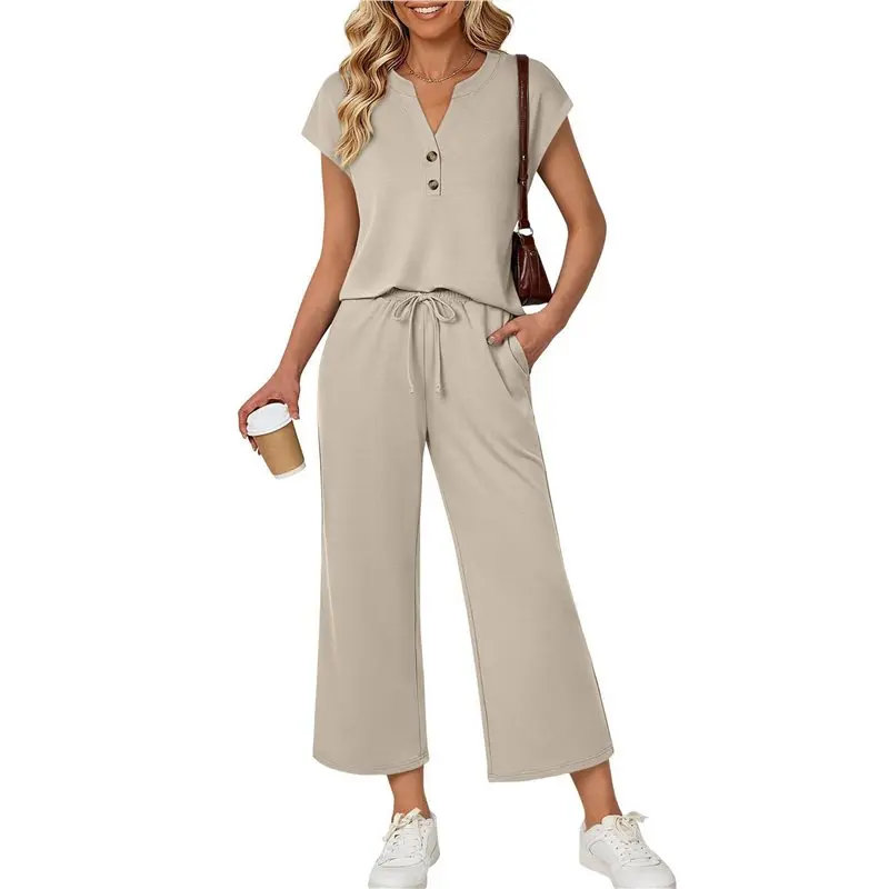 

ABRT-Two Piece Lounge Sets For Women Spring Vacation Beach Travel Airport Outfits Casual Cruise Fashion Apricot Color M