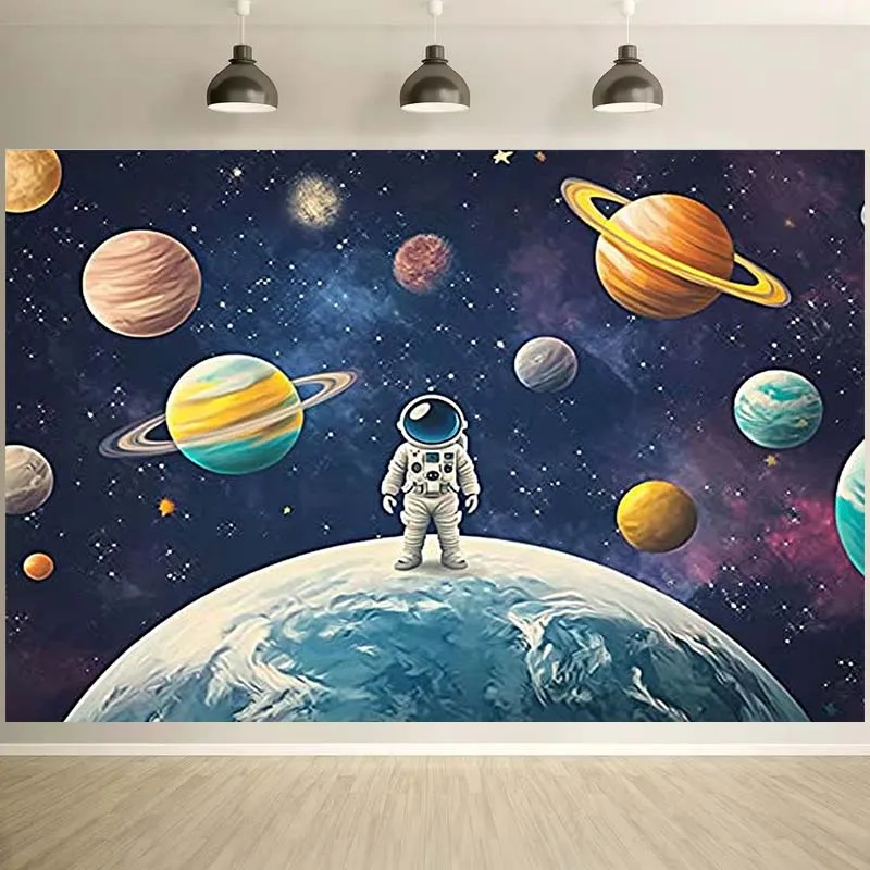 Aesthetic Space Galaxy Astronaut Planets Wall Tapestry Cosmic Decor Background Art for Kids Bedroom Nursery Room Poster Canvas