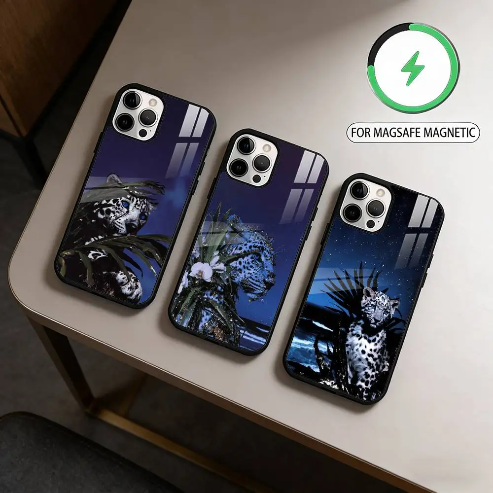 Fashion Leopard Print Magnetic For Magsafe Wireless Charging Phone Case For iPhone17,16,15,14,13,12,11 Plus,Pro Max