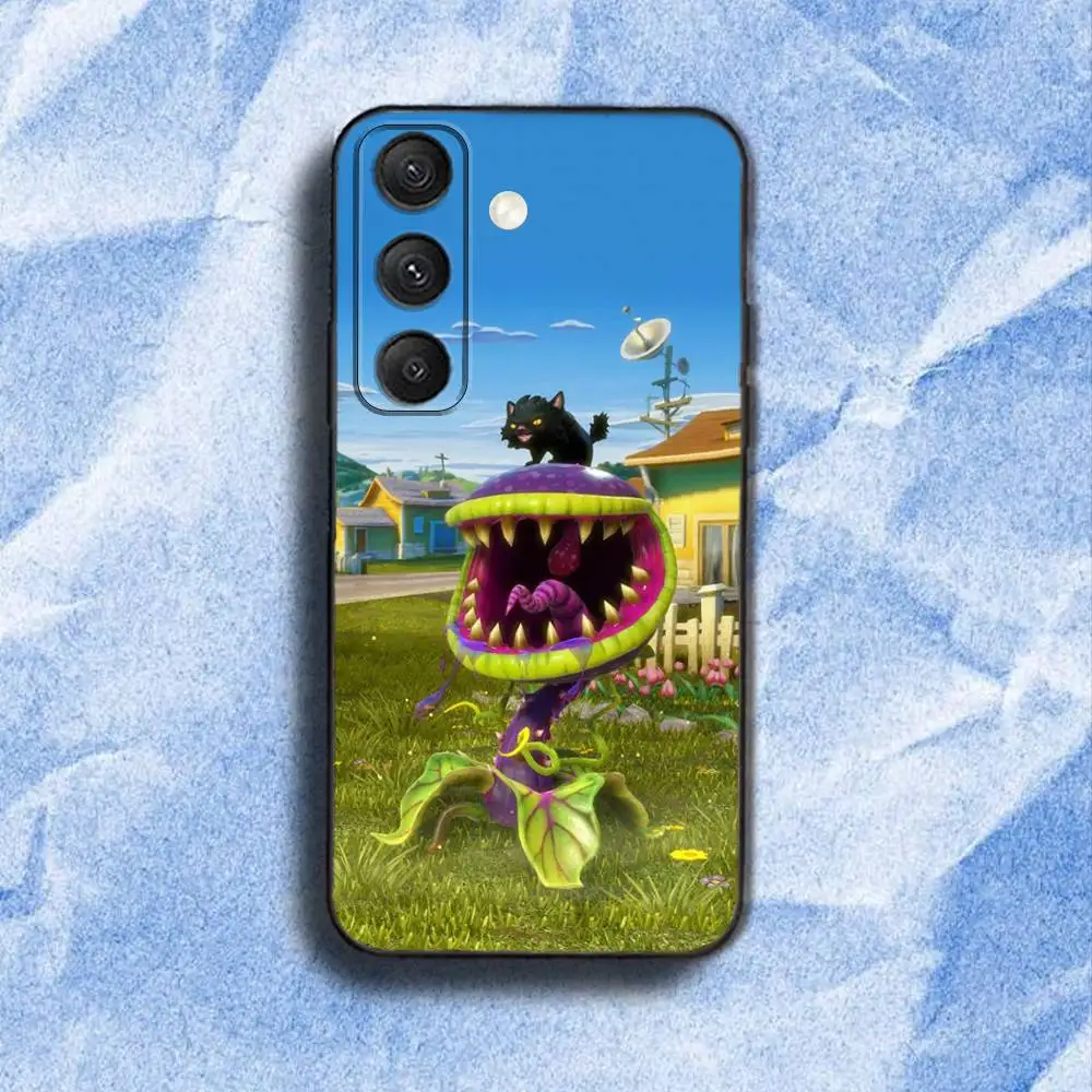 حافظة هاتف Plants Game vs Z-Zombies لهاتف Samsung S 25,24,23,22,30,21,10,9,Ultra,Plus,Lite,FE,4,5G حافظة ناعمة سوداء