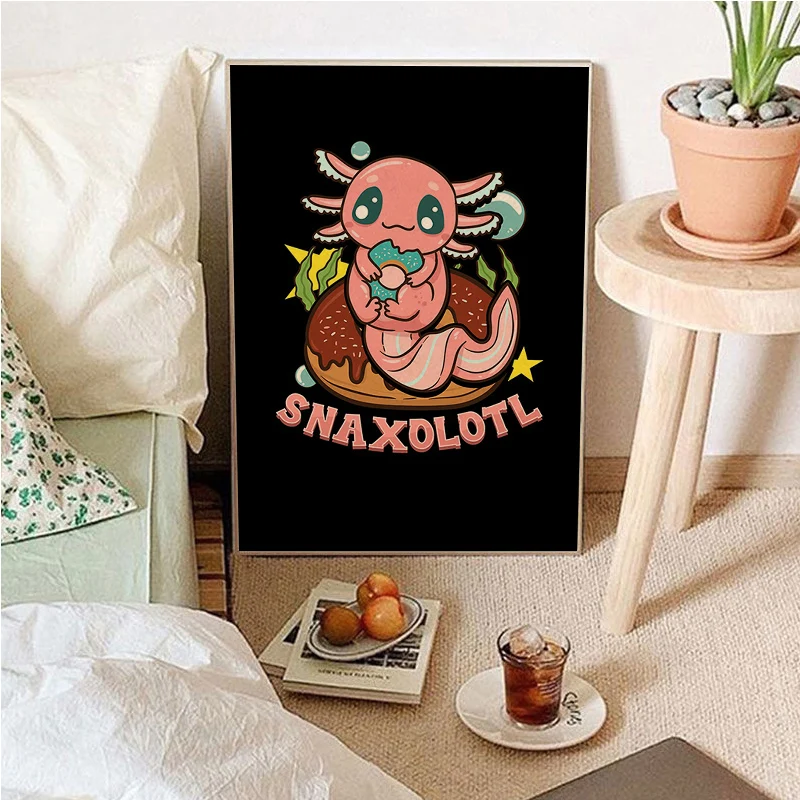 Cute Axolotl Vintage Posters Kraft Paper Sticker Home Bar Cafe Room Wall Decor