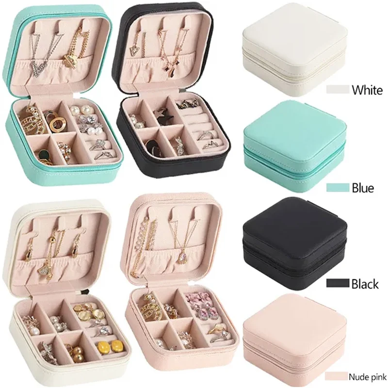 Portable Jewelry Storage Box Travel Organizer Jewelry Case Leather Storage Earring Necklace Ring Jewelry Organizer Display Boxes