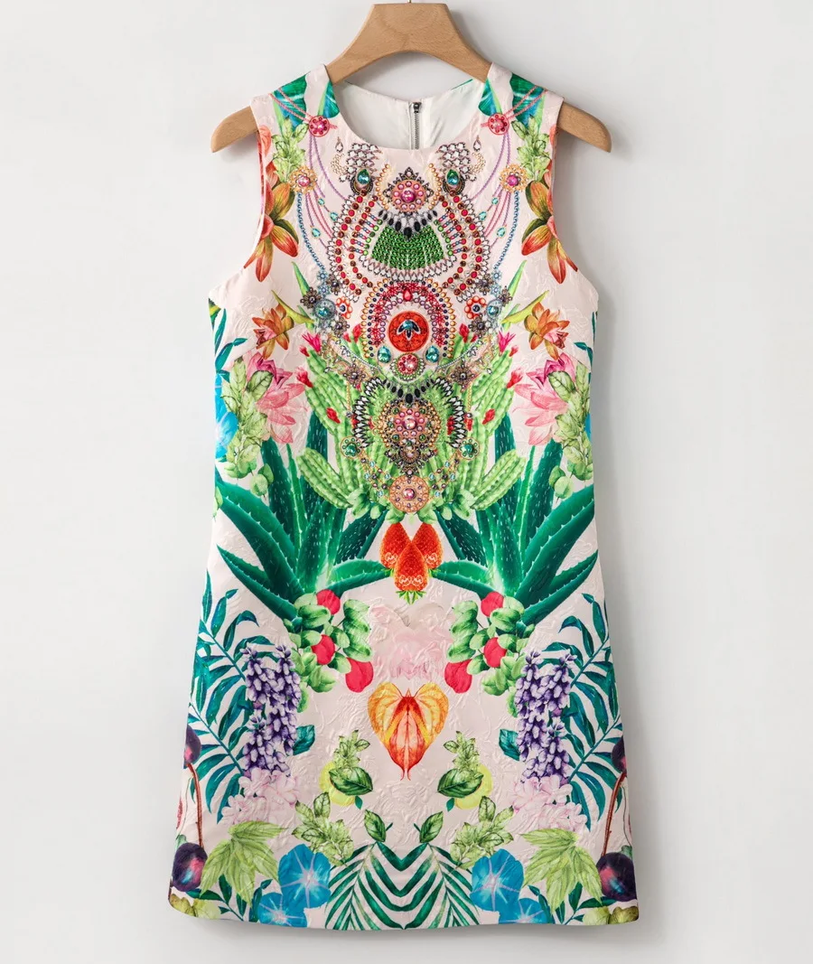 2025 European and American women's clothing summer new sleeveless Round neck Floral print jacquard Fashion dress