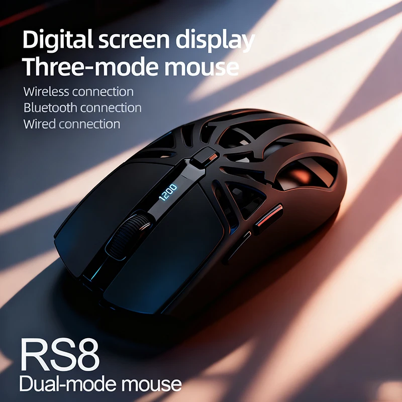 

RS8 1000Hz Bluetooth mouse, 10000dpi, three-mode connection, digital display, lightweight macro game mouse notebook computer.